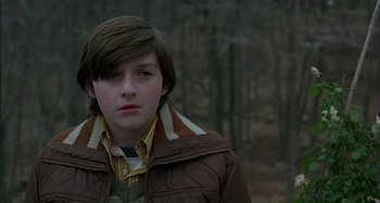 Movie still from “The Ice Storm” (1997), directed by Ang Lee – A boy in a brown jacket in the woods; Close Up shot, Low angle