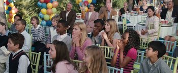 Movie still from “The Incredible Burt Wonderstone” (2013), directed by Don Scardino – A group of people sitting in chairs at an outdoor event; Medium shot, High angle