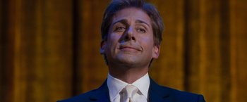 Movie still from “The Incredible Burt Wonderstone” (2013), directed by Don Scardino – A person wearing a suit and tie; Close Up shot, Low angle