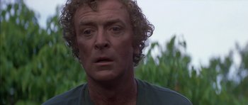 Movie still from “The Island” (1980), directed by Michael Ritchie – A person with curly hair; Close Up shot, Over the shoulder angle