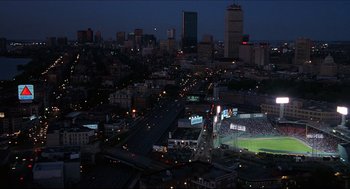 Movie still from “Good Will Hunting” (1997), directed by Gus Van Sant – An aerial view of a baseball stadium at night; Extreme Wide shot, High angle