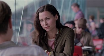 Movie still from “Good Will Hunting” (1997), directed by Gus Van Sant – A woman sitting in front of a group of people; Close Up shot, Over the shoulder angle