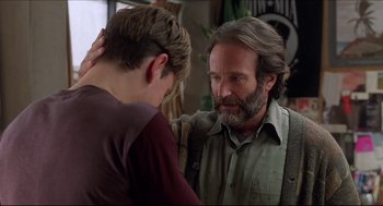 Movie still from “Good Will Hunting” (1997), directed by Gus Van Sant – A man and a young boy looking at each other; Close Up shot, Over the shoulder angle