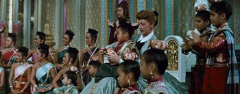 Movie still from “The King and I” (1956), directed by Walter Lang – A group of young people sitting in a room; Medium shot, Over the shoulder angle