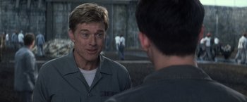 Movie still from “The Last Castle” (2001), directed by Rod Lurie – Two men are talking in front of a mirror; Close Up shot, Over the shoulder angle