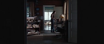 Movie still from “The Last Song” (2010), directed by Julie Anne Robinson – A woman standing in front of a lamp in a living room; Wide shot, High angle