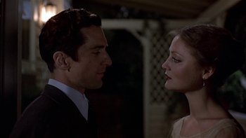 Movie still from “The Last Tycoon” (1976), directed by Elia Kazan – A man and a woman looking at one another; Close Up shot, Over the shoulder angle