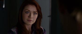 Movie still from “The Lazarus Effect” (2015), directed by David Gelb – A person with blue eyes; Close Up shot, Over the shoulder angle