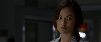 Movie still from “The Lazarus Effect” (2015), directed by David Gelb – A person looking at the camera; Close Up shot, Over the shoulder angle