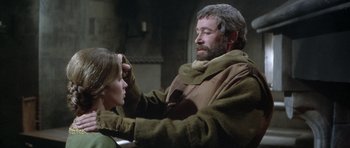 Movie still from “The Lion in Winter” (1968), directed by Anthony Harvey – A man and a woman are looking at each other; Medium shot, Over the shoulder angle