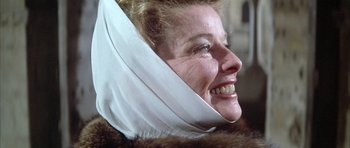 Movie still from “The Lion in Winter” (1968), directed by Anthony Harvey – A person wearing a scarf on their head; Close Up shot, Low angle