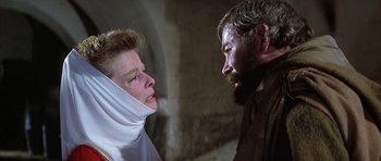 Movie still from “The Lion in Winter” (1968), directed by Anthony Harvey – A man and a woman are looking at each other; Close Up shot, Over the shoulder angle