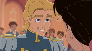 Movie still from “The Little Mermaid II: Return to the Sea” (2000), directed by Bill Speers – A cartoon character smiling; Close Up shot, Over the shoulder angle