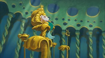 Movie still from “The Little Mermaid II: Return to the Sea” (2000), directed by Bill Speers – An image of an underwater scene with a mermaid; Extreme Wide shot, Low angle