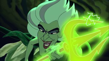 Movie still from “The Little Mermaid II: Return to the Sea” (2000), directed by Bill Speers – Ursula from the little mermaid; Close Up shot, Over the shoulder angle