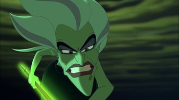 Movie still from “The Little Mermaid II: Return to the Sea” (2000), directed by Bill Speers – The face of a cartoon character; Close Up shot, Low angle