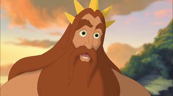 Movie still from “The Little Mermaid: Ariel's Beginning” (2008), directed by Peggy Holmes – An animated picture of a man with long hair and a beard; Close Up shot, Low angle