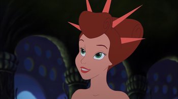 Movie still from “The Little Mermaid: Ariel's Beginning” (2008), directed by Peggy Holmes – A woman with a red head; Close Up shot, Over the shoulder angle