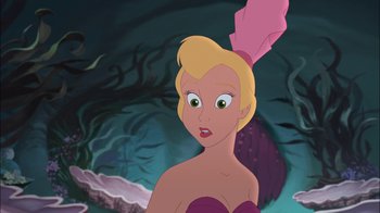 Movie still from “The Little Mermaid: Ariel's Beginning” (2008), directed by Peggy Holmes – A cartoon character with a tree in the background; Close Up shot, Over the shoulder angle