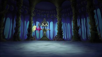 Movie still from “The Little Mermaid: Ariel's Beginning” (2008), directed by Peggy Holmes – An image of an animated scene with trees and plants; Extreme Wide shot, High angle