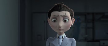 Movie still from “The Little Prince” (2015), directed by Mark Osborne – An animated character is looking at the camera; Close Up shot, Low angle