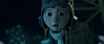 Movie still from “The Little Prince” (2015), directed by Mark Osborne – An animated character is looking at the camera; Close Up shot, Low angle