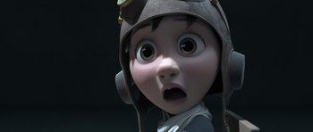 Movie still from “The Little Prince” (2015), directed by Mark Osborne – An animated character with a surprised look on his face; Close Up shot, Low angle