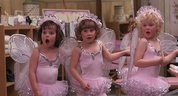 Movie still from “The Little Rascals” (1994), directed by Penelope Spheeris – A group of little girls dressed up like fairy ballerinas; Medium shot, Over the shoulder angle