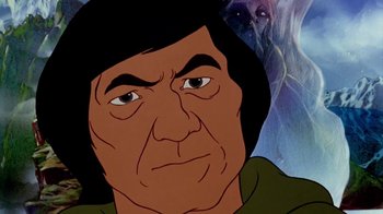 Movie still from “The Lord of the Rings” (1978), directed by Ralph Bakshi – An animated picture of a man with a beard; Close Up shot, Low angle