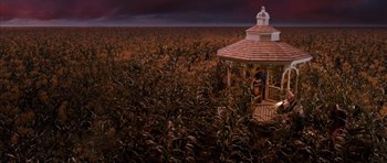 Movie still from “The Lovely Bones” (2009), directed by Peter Jackson – A gazebo in the middle of a corn field; Extreme Wide shot, High angle