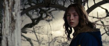 Movie still from “The Lovely Bones” (2009), directed by Peter Jackson – A young woman standing in front of a tree; Close Up shot, Low angle