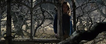 Movie still from “The Lovely Bones” (2009), directed by Peter Jackson – A young girl standing in front of an arched window; Medium shot, Over the shoulder angle