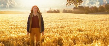 Movie still from “The Lovely Bones” (2009), directed by Peter Jackson – A woman standing in the middle of an open field; Wide shot, Low angle