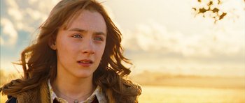 Movie still from “The Lovely Bones” (2009), directed by Peter Jackson – A person with long brown hair; Close Up shot, Over the shoulder angle