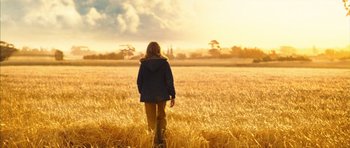 Movie still from “The Lovely Bones” (2009), directed by Peter Jackson – A woman is standing in the middle of a wheat field; Wide shot, Low angle