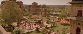 Movie still from “The Lovers” (2015), directed by Roland Joffé – An aerial view of an outdoor wedding venue; Extreme Wide shot, High angle