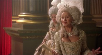 Movie still from “The Madness of King George” (1994), directed by Nicholas Hytner – A couple of women dressed up in period clothing; Medium shot, Low angle