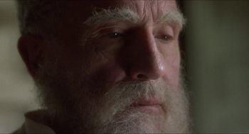 Movie still from “The Madness of King George” (1994), directed by Nicholas Hytner – An old man with a long white beard looking into the distance; Close Up shot, Over the shoulder angle