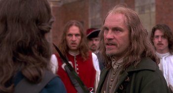 Movie still from “The Man in the Iron Mask” (1998), directed by Randall Wallace – A group of men standing next to each other; Close Up shot, Over the shoulder angle