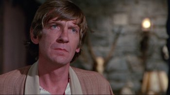 Movie still from “The Man with Two Brains” (1983), directed by Carl Reiner – A person wearing a jacket; Close Up shot, Low angle