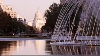 Movie still from “The Manchurian Candidate” (2004), directed by Jonathan Demme – A view of the capitol building from across the river; Extreme Wide shot, Low angle