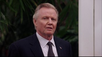 Movie still from “The Manchurian Candidate” (2004), directed by Jonathan Demme – An older man wearing a suit and tie; Close Up shot, Low angle