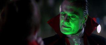 Movie still from “The Monster Squad” (1987), directed by Fred Dekker – A person wearing a costume; Close Up shot, Over the shoulder angle