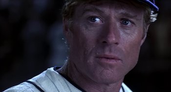 Movie still from “The Natural” (1984), directed by Barry Levinson – A baseball player's face; Close Up shot, Over the shoulder angle