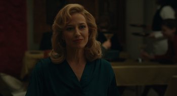 Movie still from “The Nest” (2020), directed by Sean Durkin – A woman with blonde hair wearing a blue shirt; Close Up shot, Over the shoulder angle