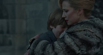Movie still from “The Nest” (2020), directed by Sean Durkin – A woman and a boy are hugging each other; Close Up shot, Over the shoulder angle