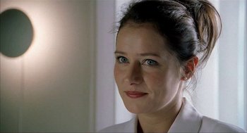 Movie still from “The One and Only” (1999), directed by Susanne Bier – A person with blue eyes; Close Up shot, Over the shoulder angle