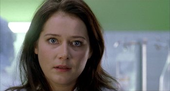 Movie still from “The One and Only” (1999), directed by Susanne Bier – A woman's face with blue eyes; Close Up shot, Over the shoulder angle