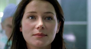 Movie still from “The One and Only” (1999), directed by Susanne Bier – A woman's face with blue eyes; Extreme Close Up shot, Low angle