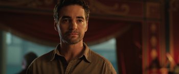 Movie still from “The One and Only Ivan” (2020), directed by Thea Sharrock – A person wearing a brown shirt; Close Up shot, Over the shoulder angle